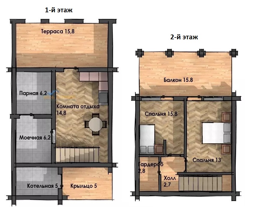 Проект двухэтажного дома с террасой и планировкой